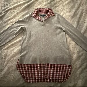 Tommy Hilfiger Gray Sweater with Red Plaid Shirt
